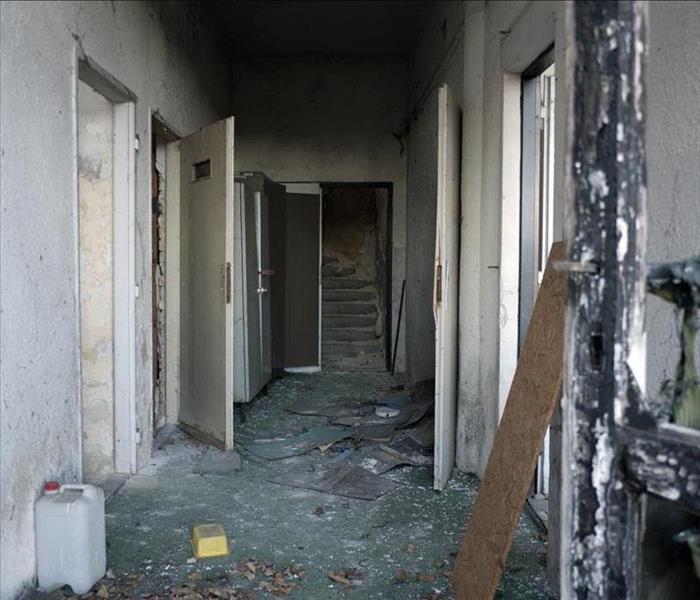 Inside of a building destroyed by fire, empty building, 